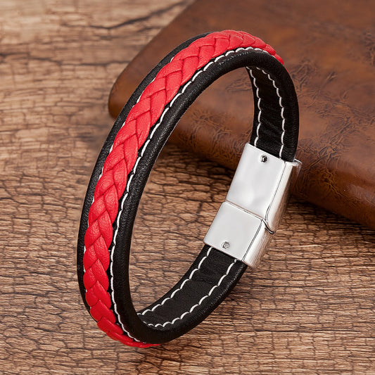 Men's Punk Braided Leather Magnetic Clasp Bracelet