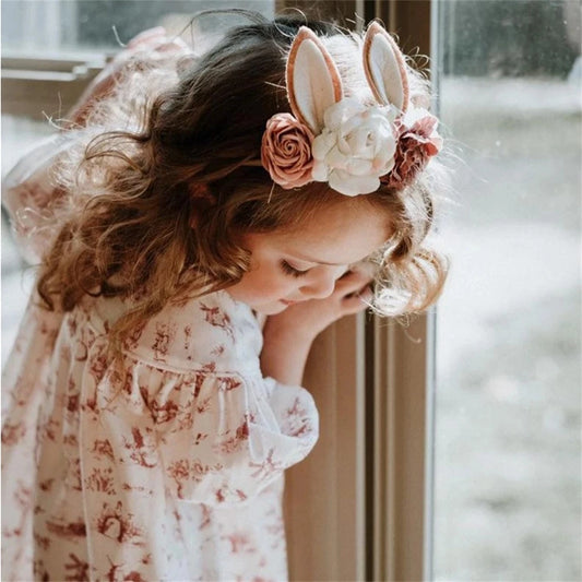 Lovely Baby Girls Easter Day Headband Rabbit Ear Newborn Photo Props Cute Elastic Flower Crown Hairbands Party Hair Accessories