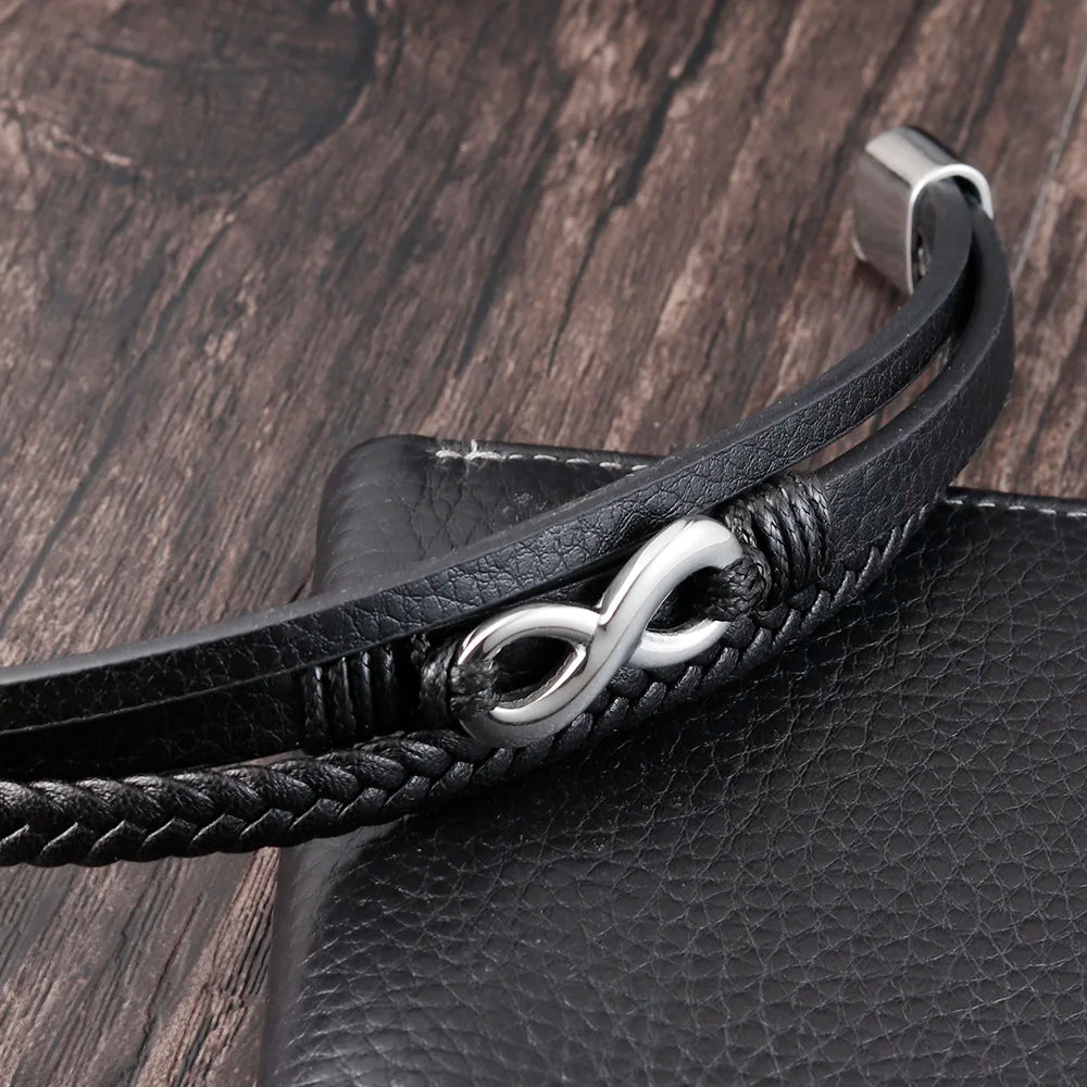 Men's Stainless Steel Infinity Braided Leather Bracelets