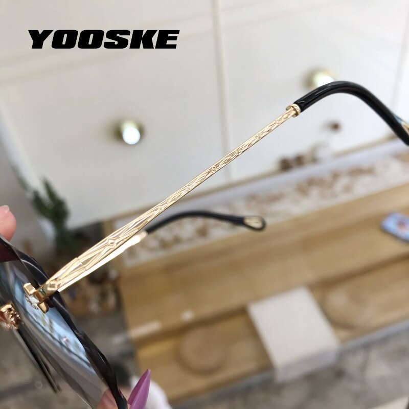 YOOSKE Rimless Cat Eye Sunglasses Women Trendy Sun Glasses Ladies Gradient Shades Framless Eyewear UV400 Mirror