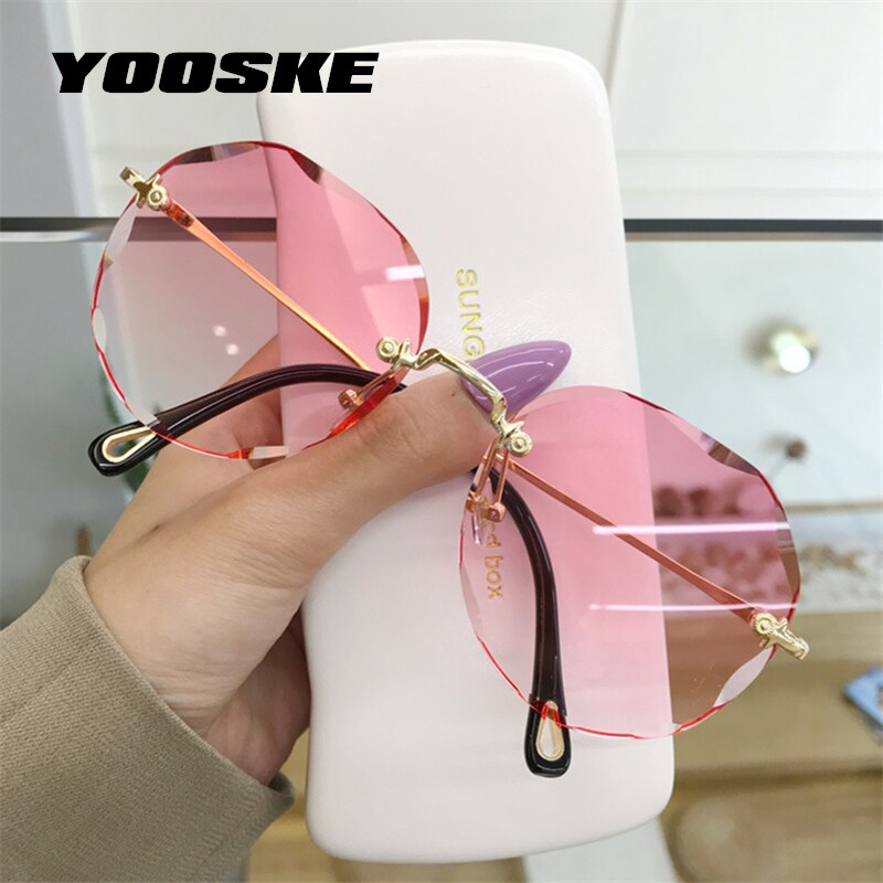 YOOSKE Rimless Cat Eye Sunglasses Women Trendy Sun Glasses Ladies Gradient Shades Framless Eyewear UV400 Mirror