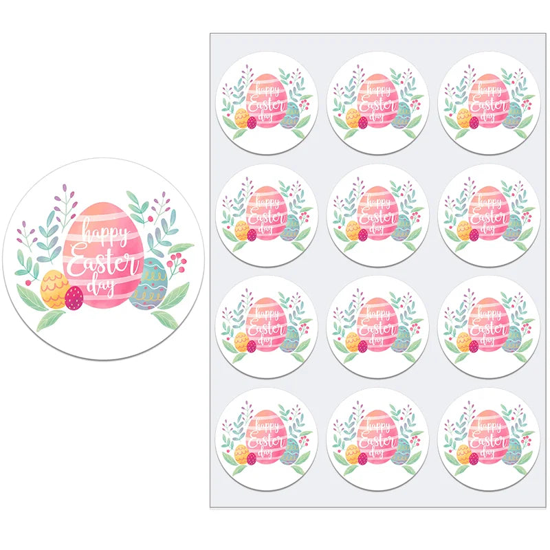 Happy Easter Decor Sticker Egg Rabbit Paper Sticker Labels Easter Cake Baking Party Gift Bag Box Envelope Seal Decoration