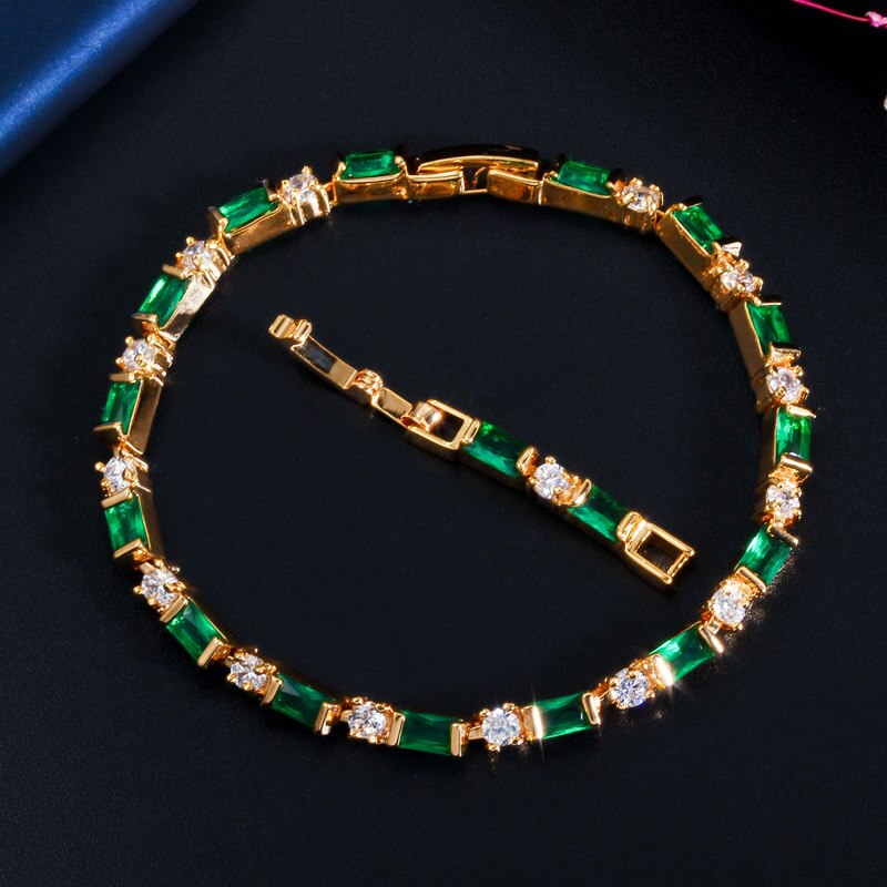 CWWZircons 2023 New Fashion Ladies 585 Gold Color Jewelry Elegant Black CZ Tennis Bracelets for Women Accessories CB208