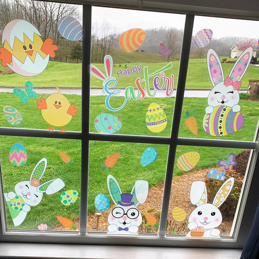 Happy Easter Stickers Easter Eggs Bunny carrot Electrostatic Sticker Window Glass Decals Easter Home Decoration wall sticker