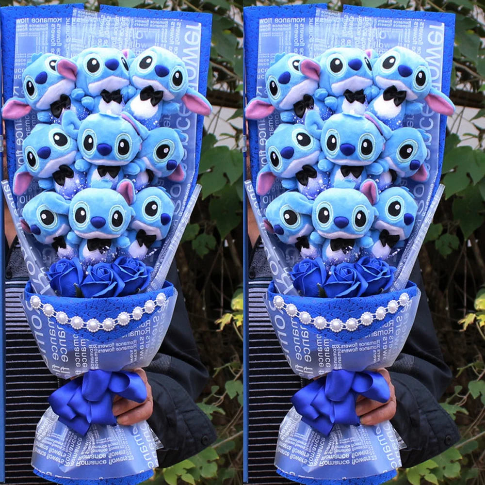 Lovely Cartoon Stitch Plush Toys stitch Bouquet with Artificial Flowers For Valentine's Day Wedding Party Decoration