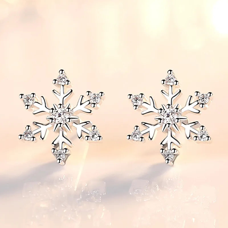 Dainty Crystal Zircon Holiday Snowflake Stud & Drop Charm Earrings