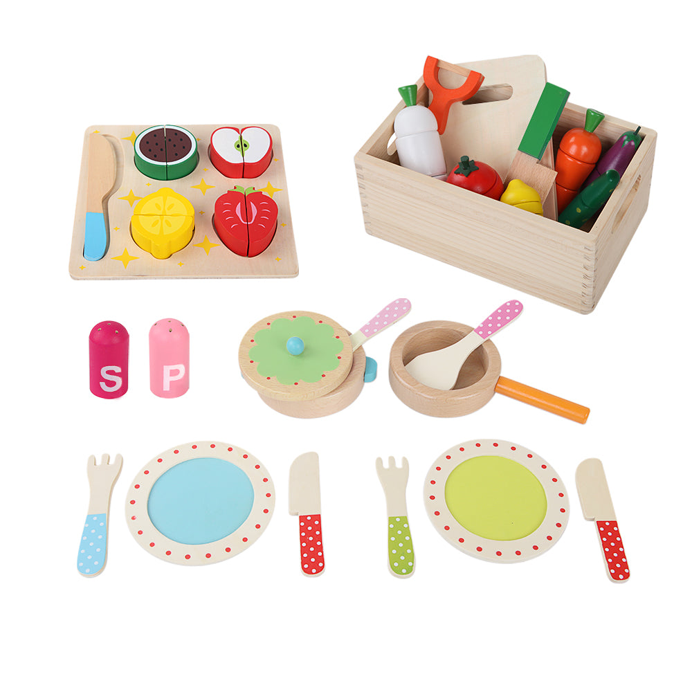 Keezi Kids Pretend Play Food Kitchen Wooden Toys Childrens Cooking Utensils Food-0