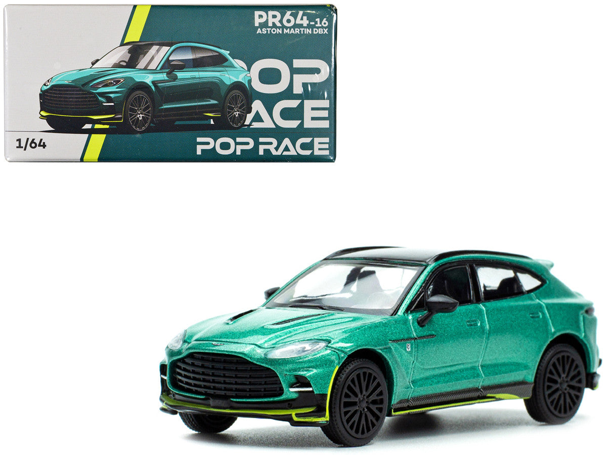 Aston Martin DBX Racing Green Metallic with Black Top 1/64 Diecast Model Car by Pop Race-0