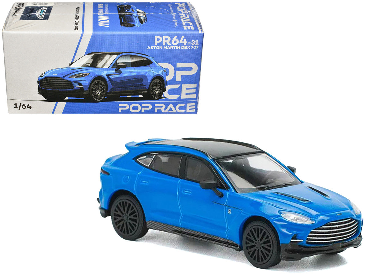 Aston Martin DBX 707 Blue with Black Top 1/64 Diecast Model Car by Pop Race-0