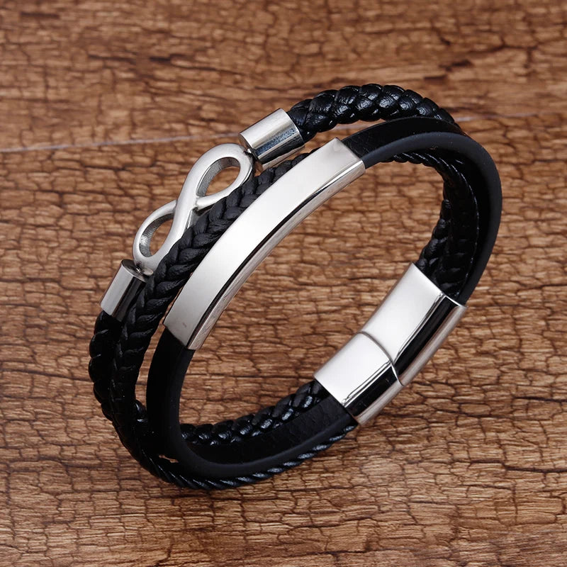 Men's Stainless Steel Infinity Braided Leather Bracelets