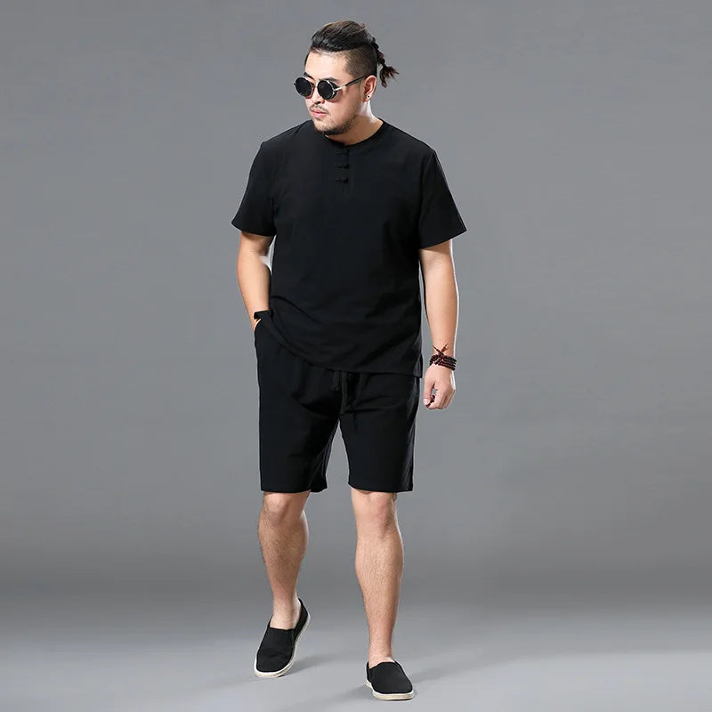 Men's Clothing Large Size Tracksuit 8XL 9XL Linen Short T-shirt Summer Suit Plus Size Clothing Track Suit 5XL Cotton Husband Set