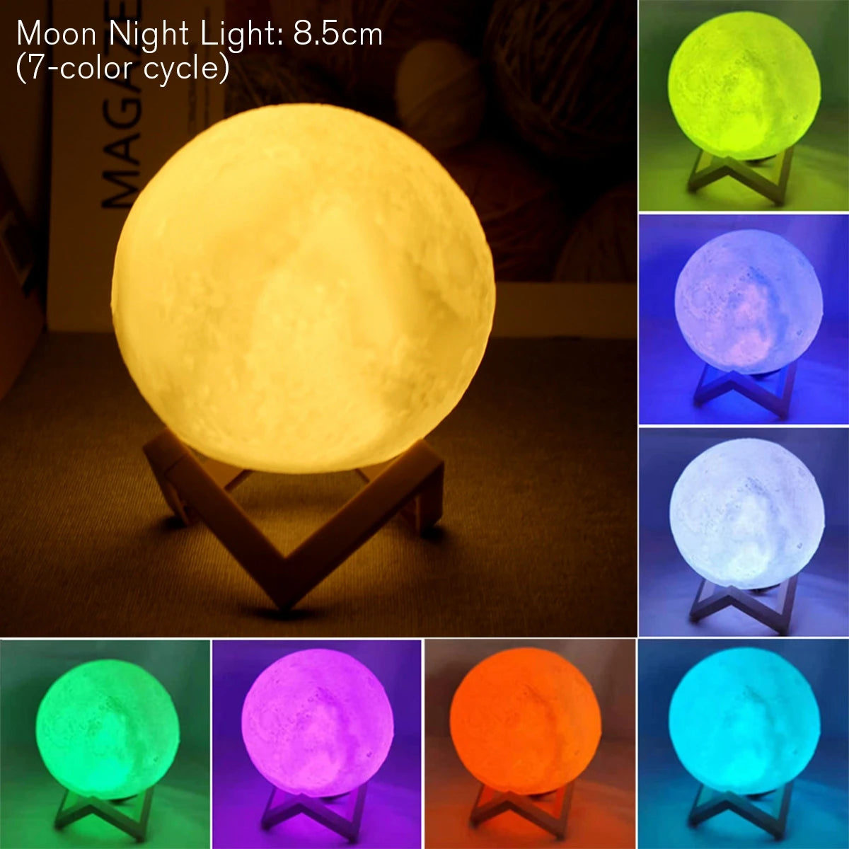 KEUGLOW - D5 Battery Powered LED Moon Lamp with Stand