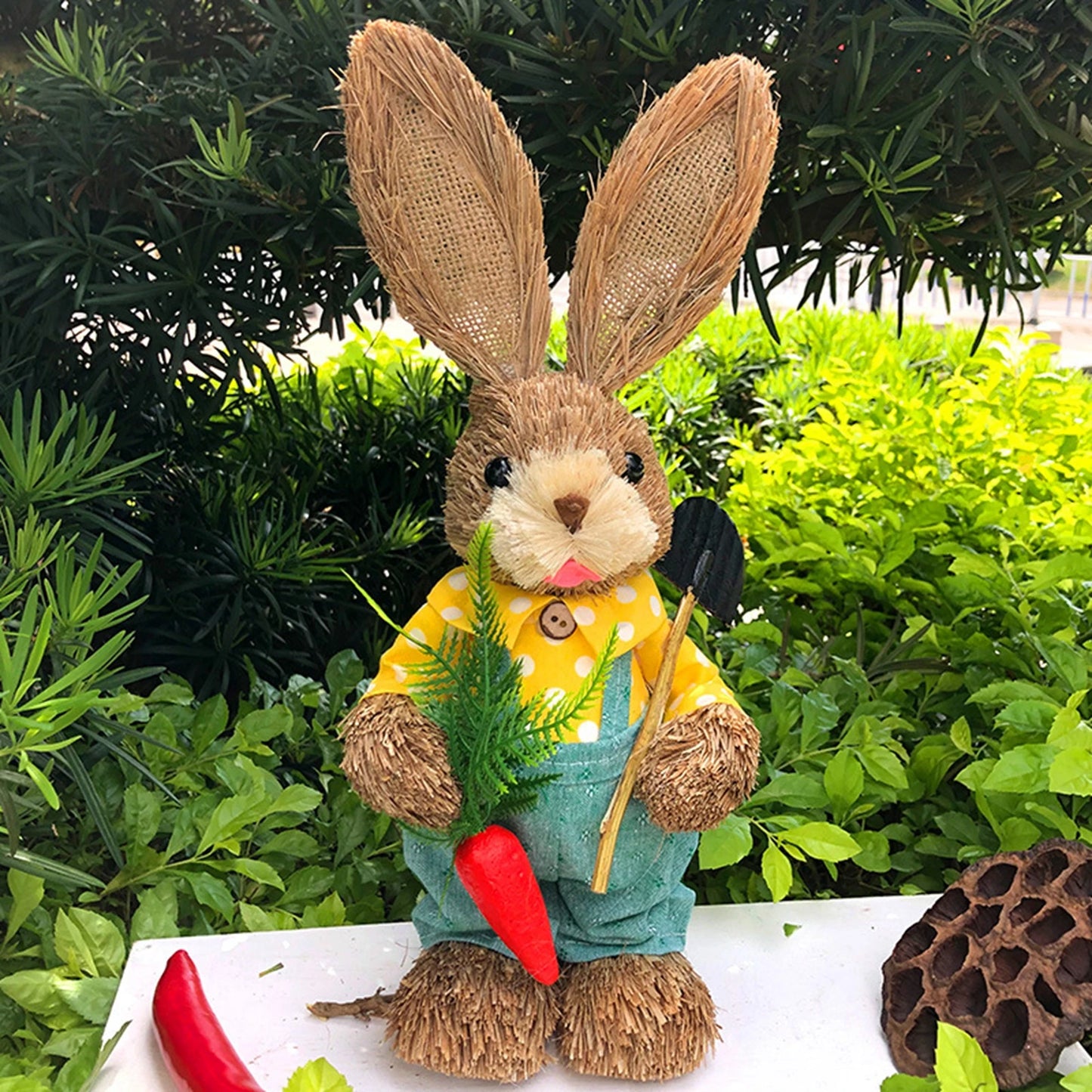 Cute Standing 12.5" Home & Garden Straw Bunnies