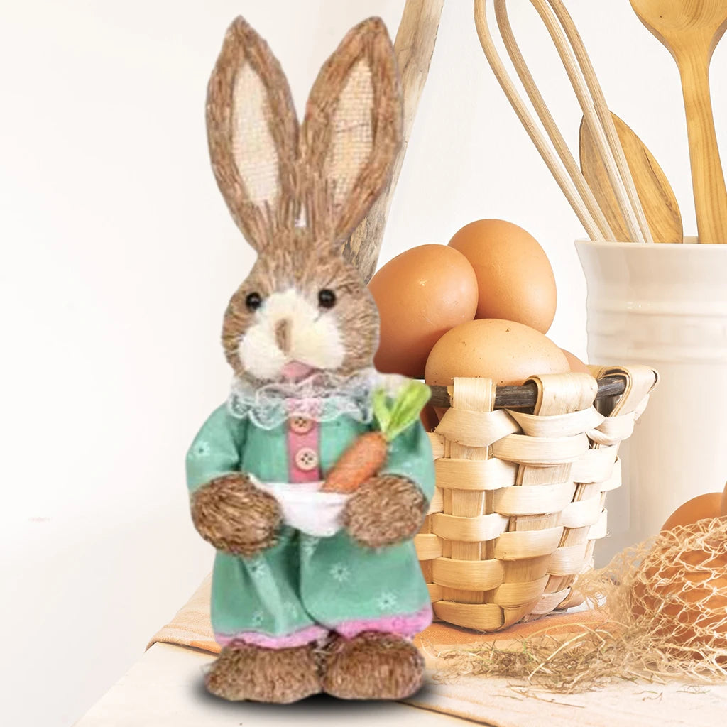 Cute Standing 12.5" Home & Garden Straw Bunnies