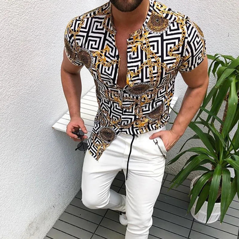 Hot Sale 2022 Summer New European American Men's Clothing Casual Fashion Printed Shirt Cardigan Short Sleeve Shirt Men