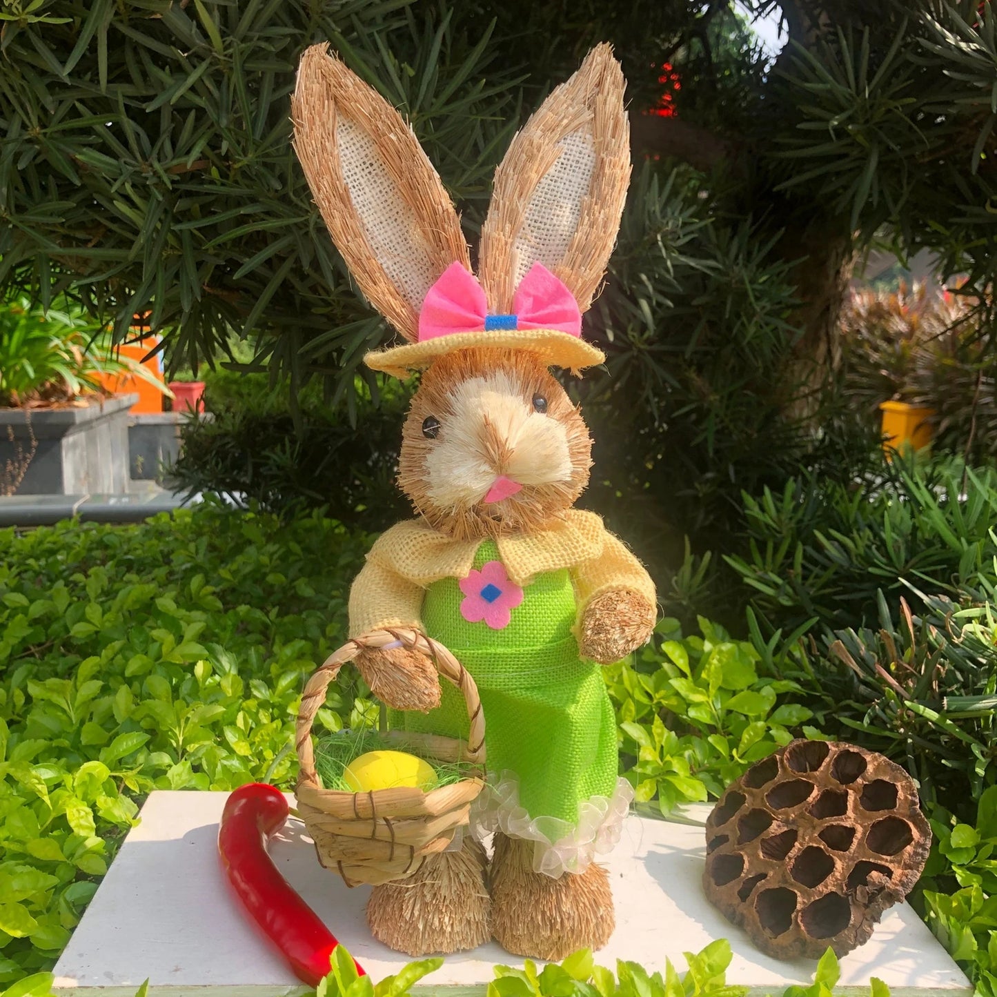 Cute Standing 12.5" Home & Garden Straw Bunnies