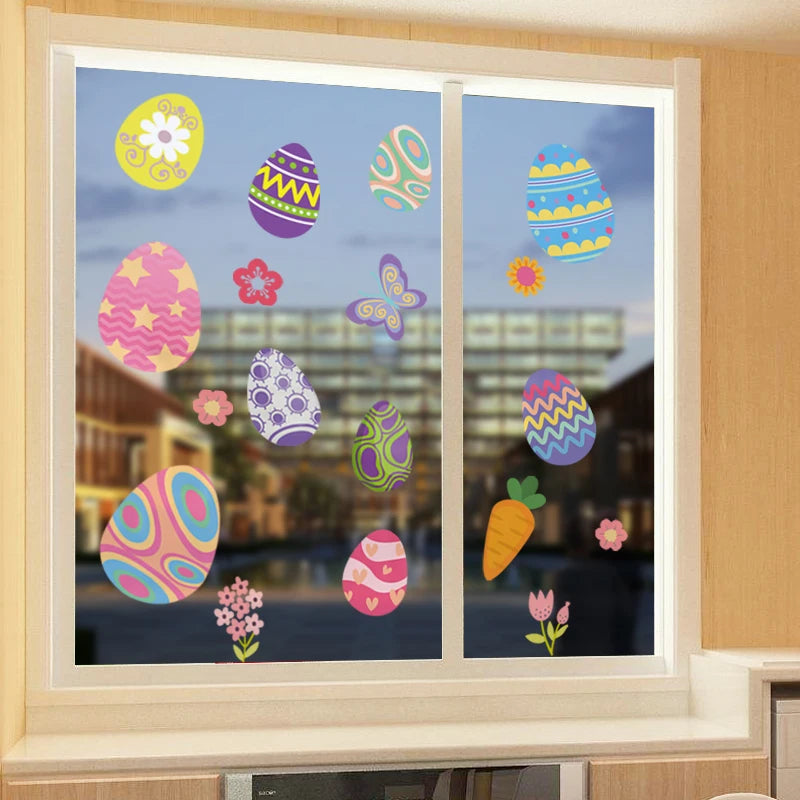 Happy Easter Window Stickers Rabbit Eggs Chick Wall Stickers Easter Decorations for Home 2022 Easter Party Bunny Wall Decals