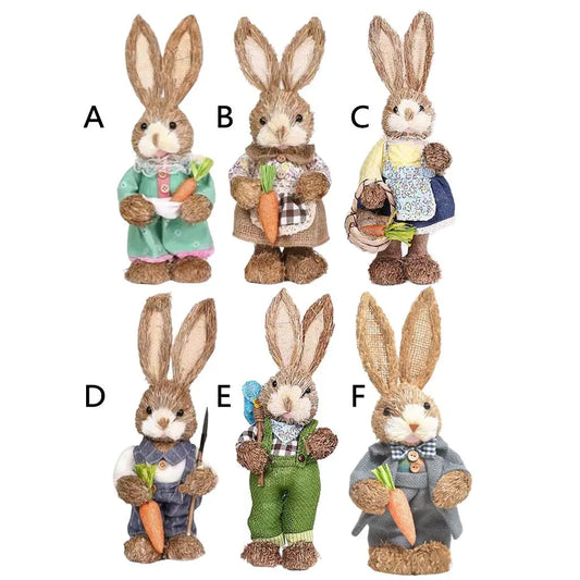 Cute Standing 12.5" Home & Garden Straw Bunnies