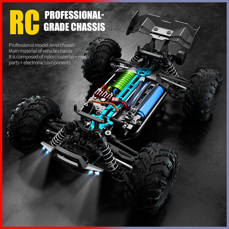 Rc Car Off Road 4x4 High Speed 75KM/H Remote Control Car with LED Headlight Brushless 4WD 1/16 Monster Truck Toys for Boys Gift