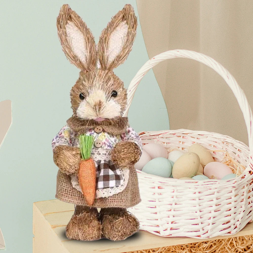 Cute Standing 12.5" Home & Garden Straw Bunnies