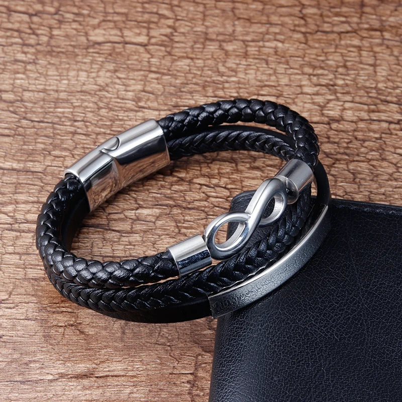 Men's Stainless Steel Infinity Braided Leather Bracelets