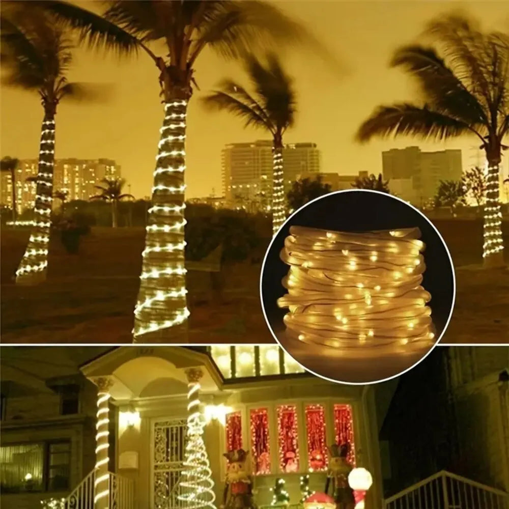 Outdoor Solar Tube Rope Led Light Garden Christmas Decoration 22m/12m Xmas Wedding Garland WaterProof String Light Fairy Strip