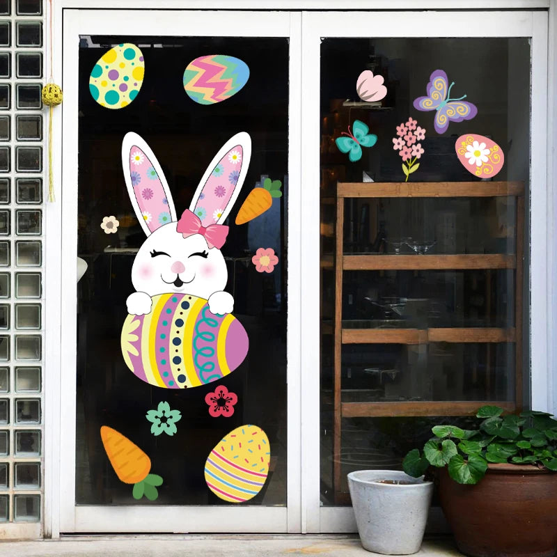 Happy Easter Window Stickers Rabbit Eggs Chick Wall Stickers Easter Decorations for Home 2022 Easter Party Bunny Wall Decals