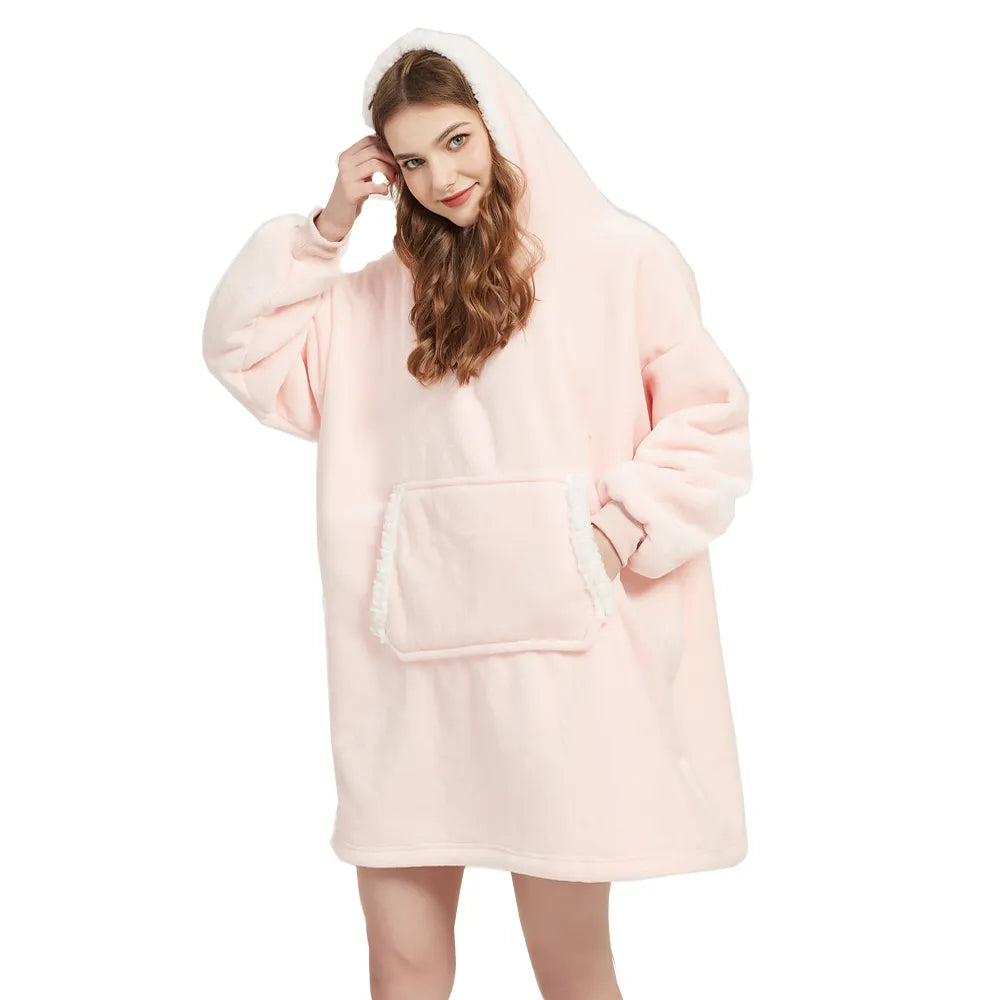 Microfiber Plush Coral Fleece Sherpa Blanket With Sleeves Super Soft Warm Outdoor Pocket Hoodie Adult Winter Hooded TV Blankets