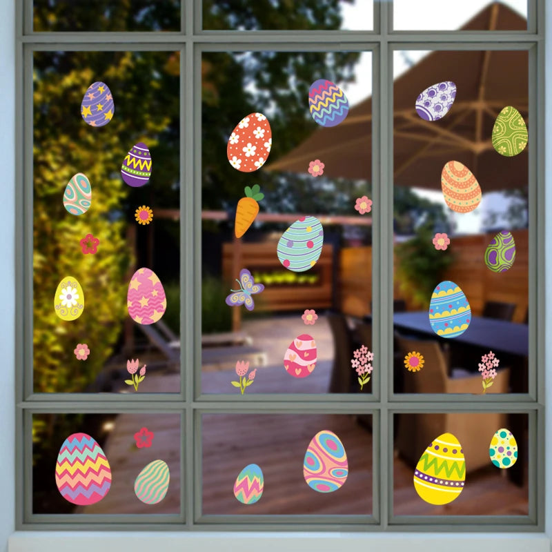 Happy Easter Window Stickers Rabbit Eggs Chick Wall Stickers Easter Decorations for Home 2022 Easter Party Bunny Wall Decals