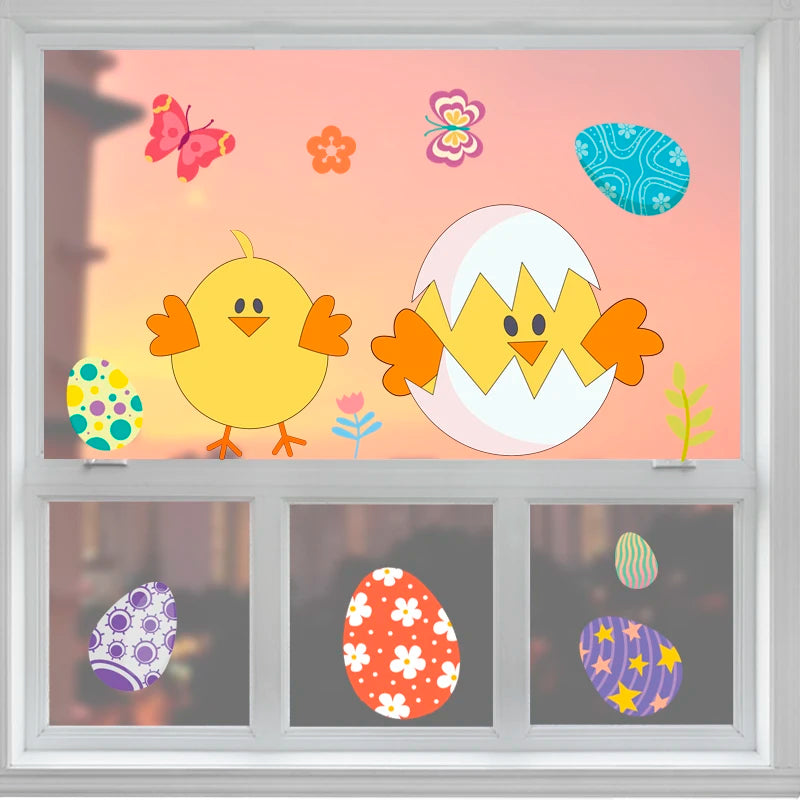 Happy Easter Window Stickers Rabbit Eggs Chick Wall Stickers Easter Decorations for Home 2022 Easter Party Bunny Wall Decals