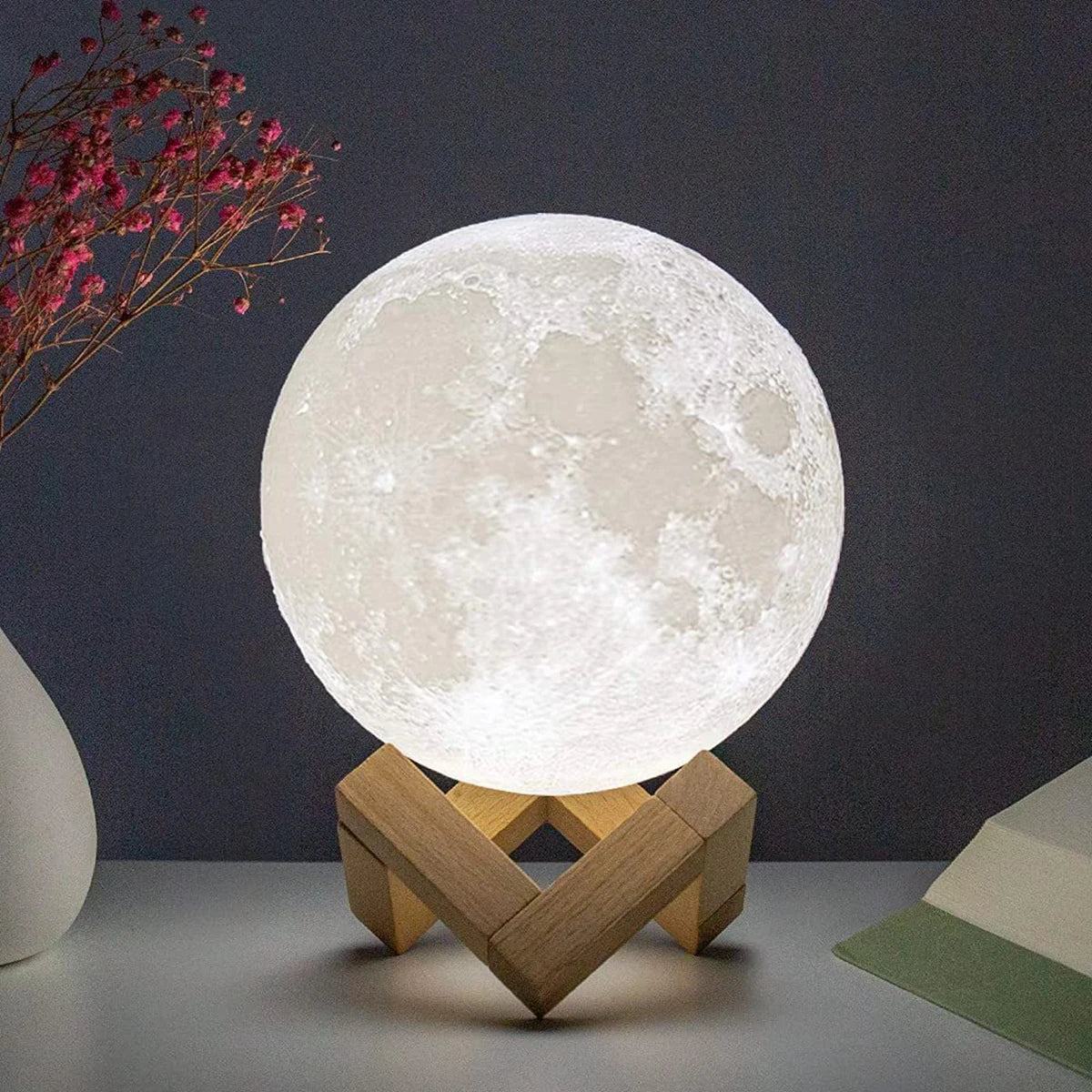 KEUGLOW - D5 Battery Powered LED Moon Lamp with Stand