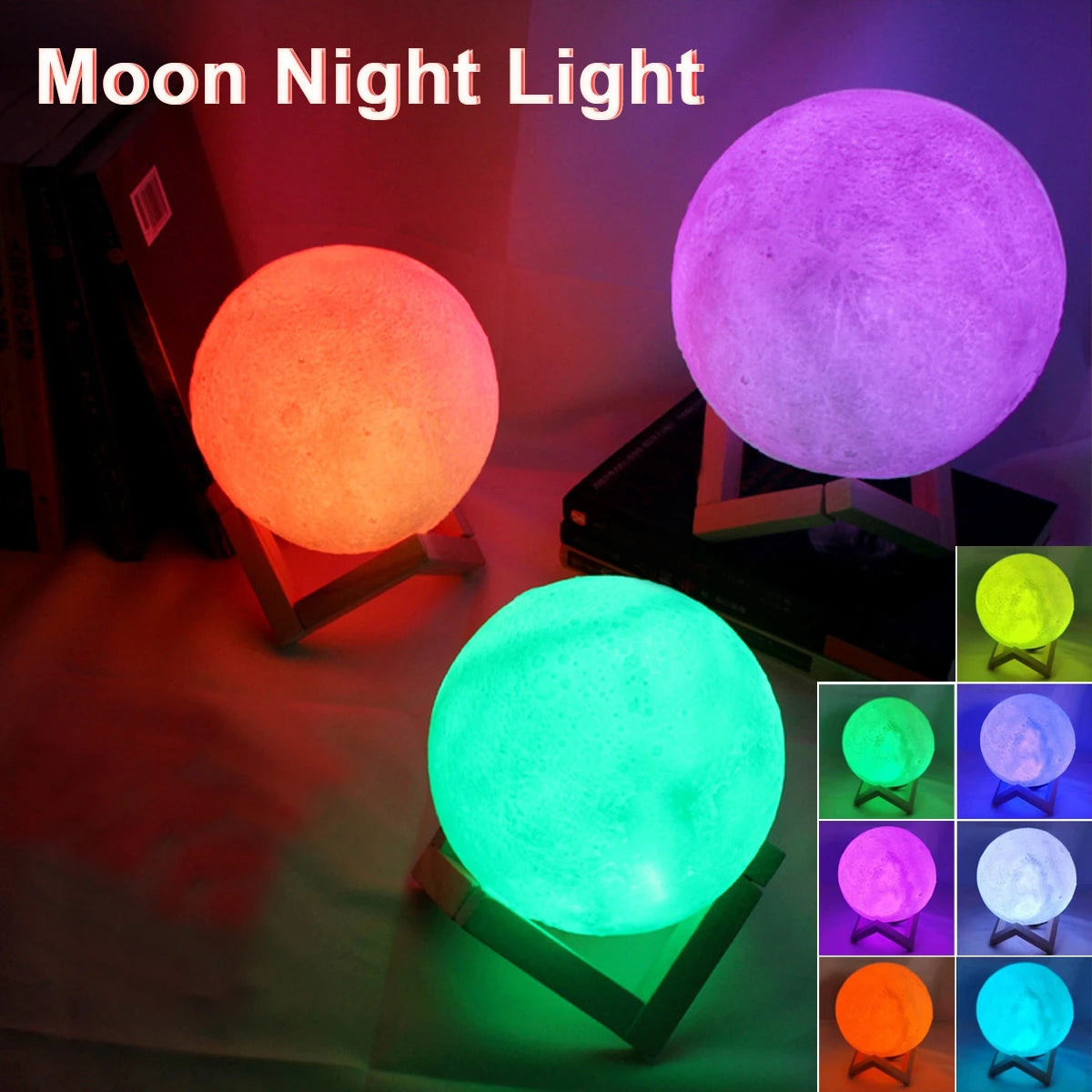 KEUGLOW - D5 Battery Powered LED Moon Lamp with Stand