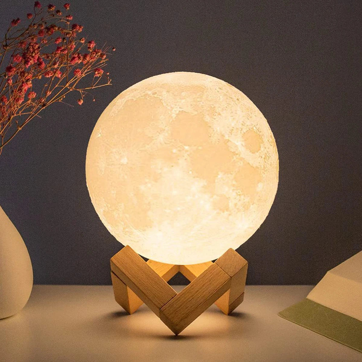 KEUGLOW - D5 Battery Powered LED Moon Lamp with Stand