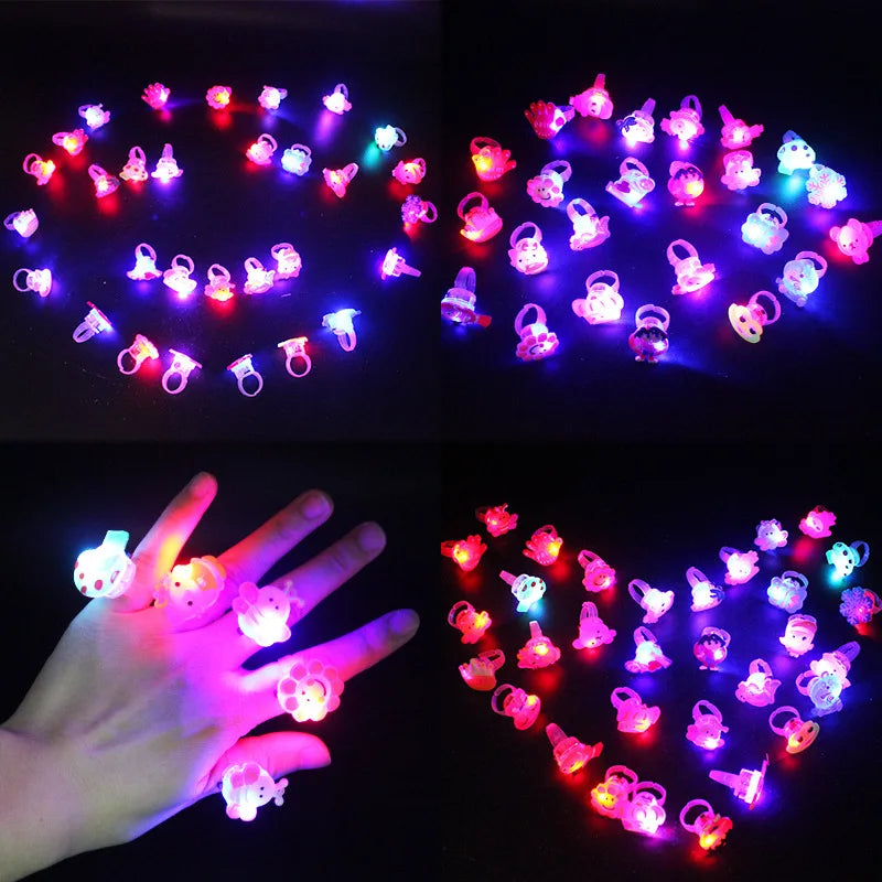 Kids Luminous Toys Cartoon Glowing Finger Rings Shine In The Dark Light Toy for Baby Girl Birthday Party Favors Gifts Goodie Bag