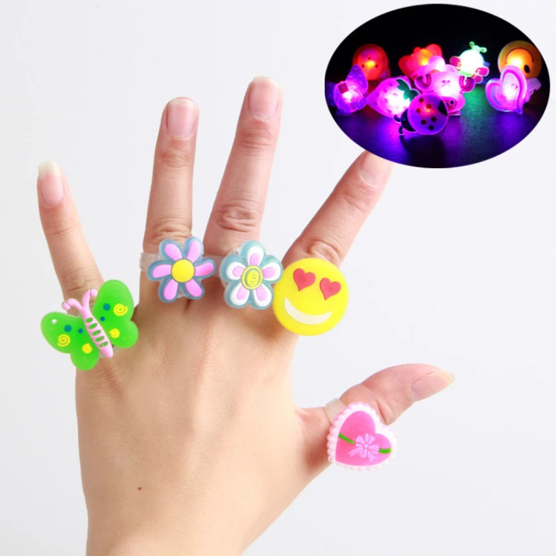 Kids Luminous Toys Cartoon Glowing Finger Rings Shine In The Dark Light Toy for Baby Girl Birthday Party Favors Gifts Goodie Bag