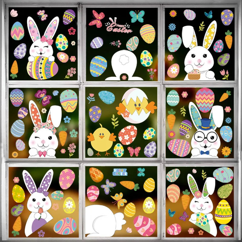 Happy Easter Stickers Easter Eggs Bunny carrot Electrostatic Sticker Window Glass Decals Easter Home Decoration wall sticker