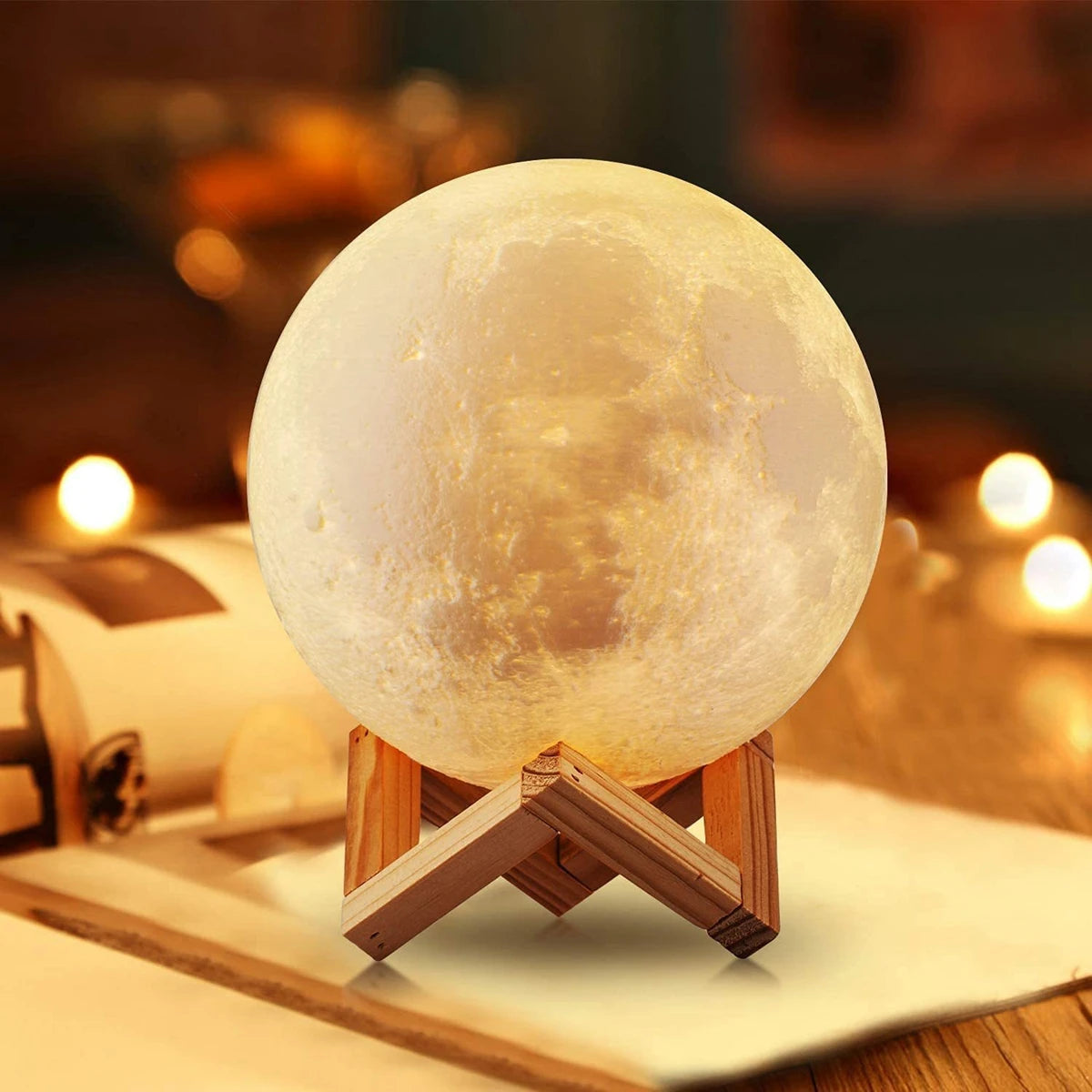 KEUGLOW - D5 Battery Powered LED Moon Lamp with Stand