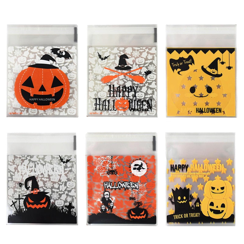 50/100pcs Self Adhesive Cellophane Halloween Treat Bags