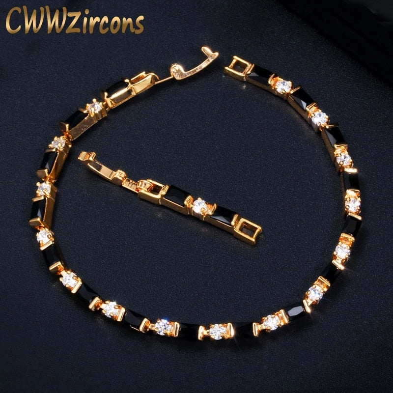 CWWZircons 2023 New Fashion Ladies 585 Gold Color Jewelry Elegant Black CZ Tennis Bracelets for Women Accessories CB208