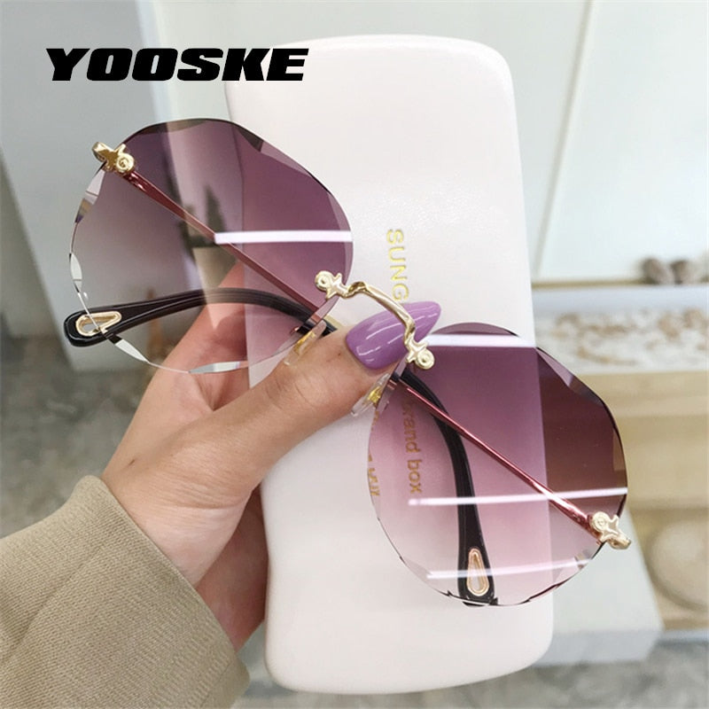 YOOSKE Rimless Cat Eye Sunglasses Women Trendy Sun Glasses Ladies Gradient Shades Framless Eyewear UV400 Mirror