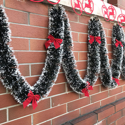 Frosted Faux Pine Garland with Festive Holiday Bows