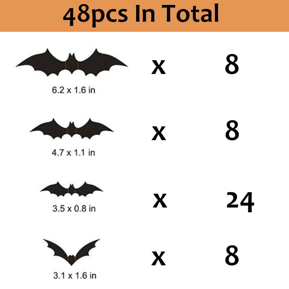 24/48pc Halloween 3D Bat Decorations