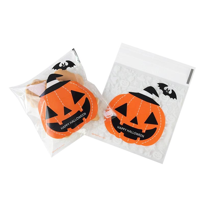 50/100pcs Self Adhesive Cellophane Halloween Treat Bags