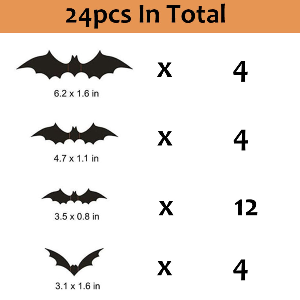 24/48pc Halloween 3D Bat Decorations