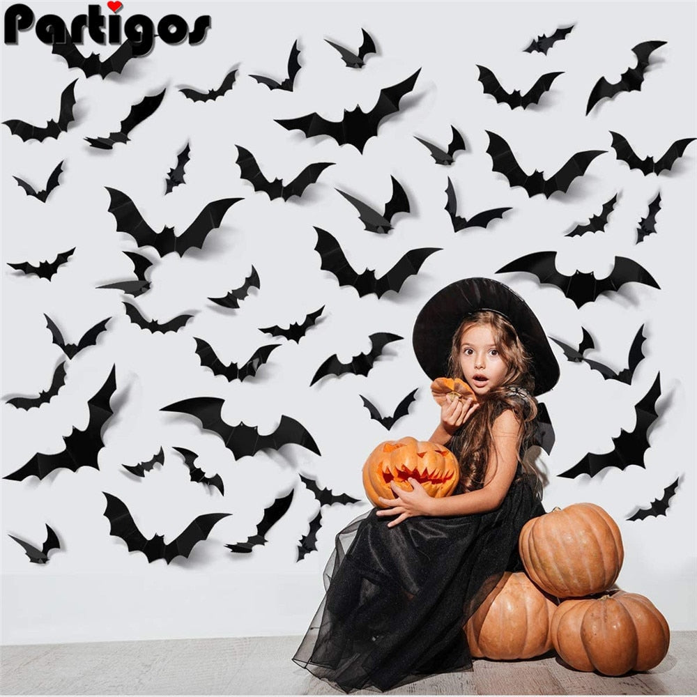 24/48pc Halloween 3D Bat Decorations