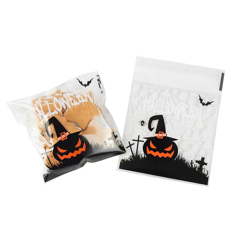 50/100pcs Self Adhesive Cellophane Halloween Treat Bags