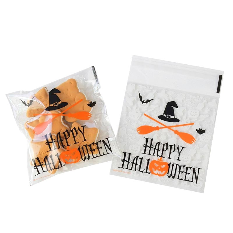 50/100pcs Self Adhesive Cellophane Halloween Treat Bags