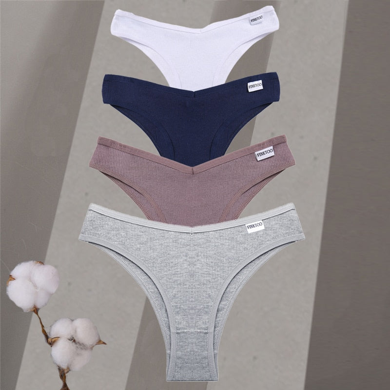 4pc Sets - Women's Cotton Brazilian Low-Rise Solid Color Underwear