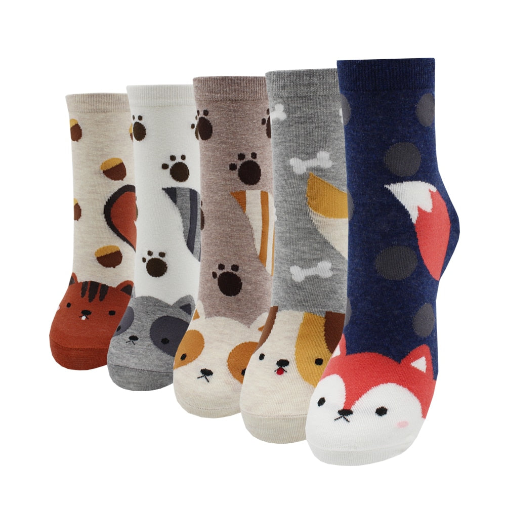 5-Pair Colorful Cute Cartoon Women's Sock Sets