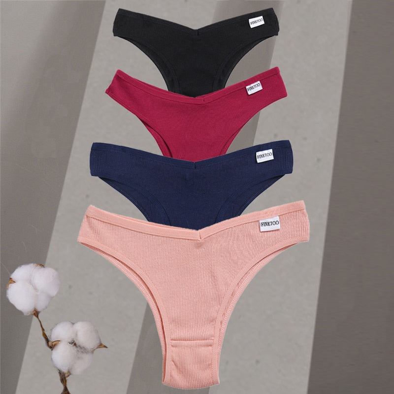 4pc Sets - Women's Cotton Brazilian Low-Rise Solid Color Underwear